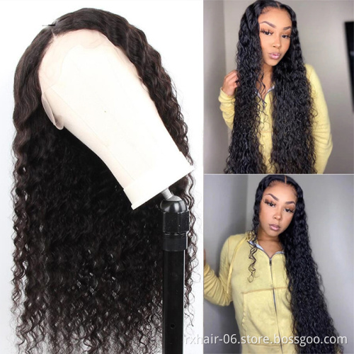 Wholesale 30Inch Brazilian 100% Virgin Human Hair Water Wave HD Lace Frontal Wig Deep Curly Wave Human Hair Wig